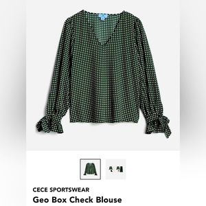 Cece Sportswear - beautiful long sleeve blouse Navy & Green